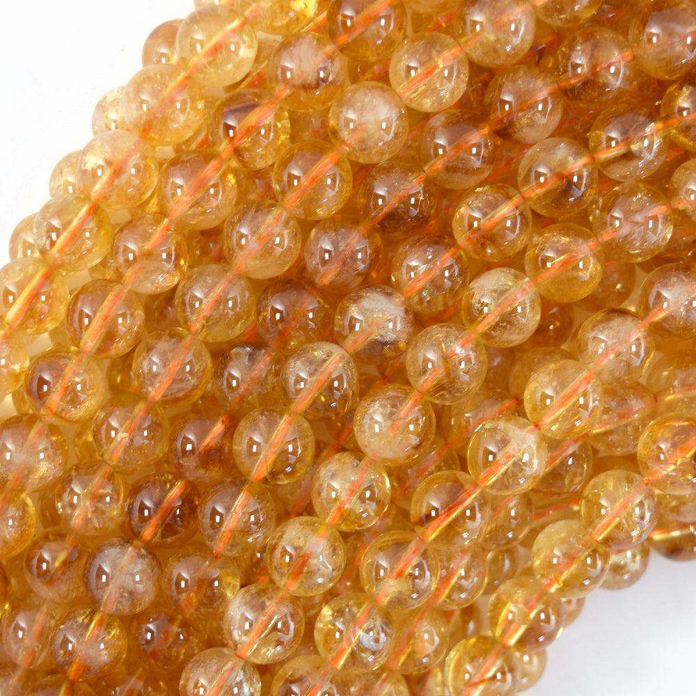 AAA Natural Yellow Citrine Round Beads Gemstone 15" Strand 6mm 8mm 10mm S3