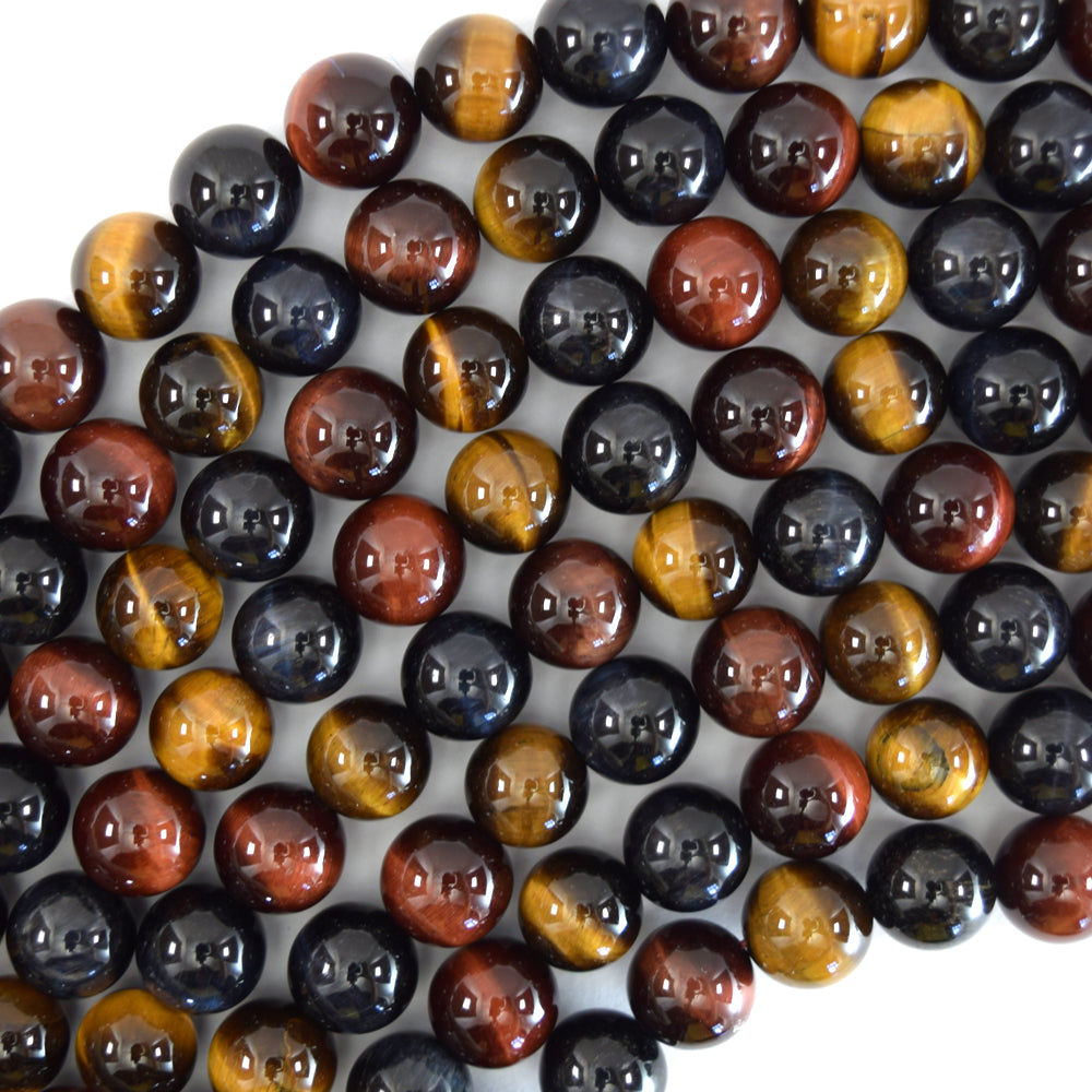 AA Yellow Blue Red Tiger Eye Round Beads 15" Strand 6mm 8mm 10mm