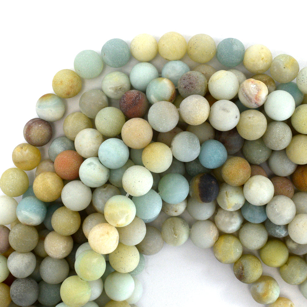 Natural Matte Multicolor Amazonite Round Beads 15" Strand 4mm 6mm 8mm 10mm