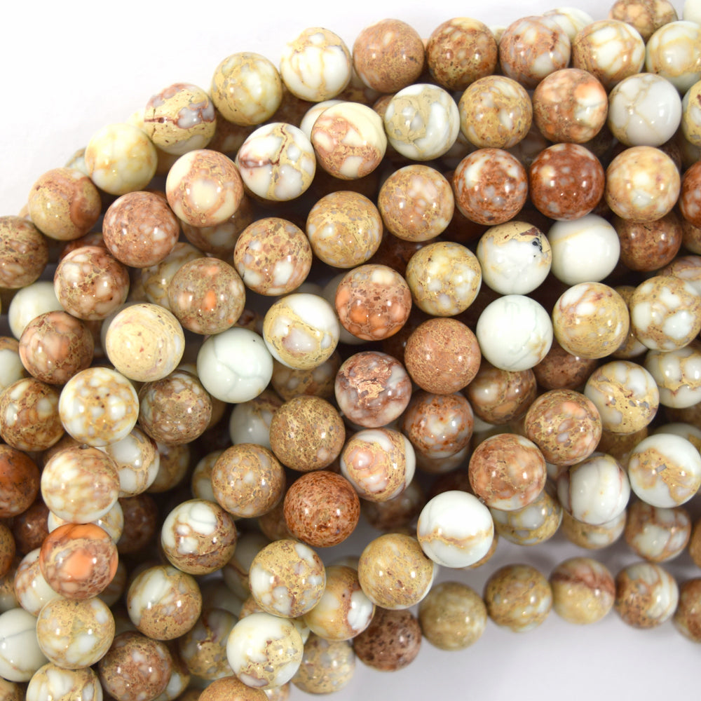 Natural Brown White Sea Sediment Jasper Round Beads 15.5" Strand 4mm 6mm 8mm 10mm