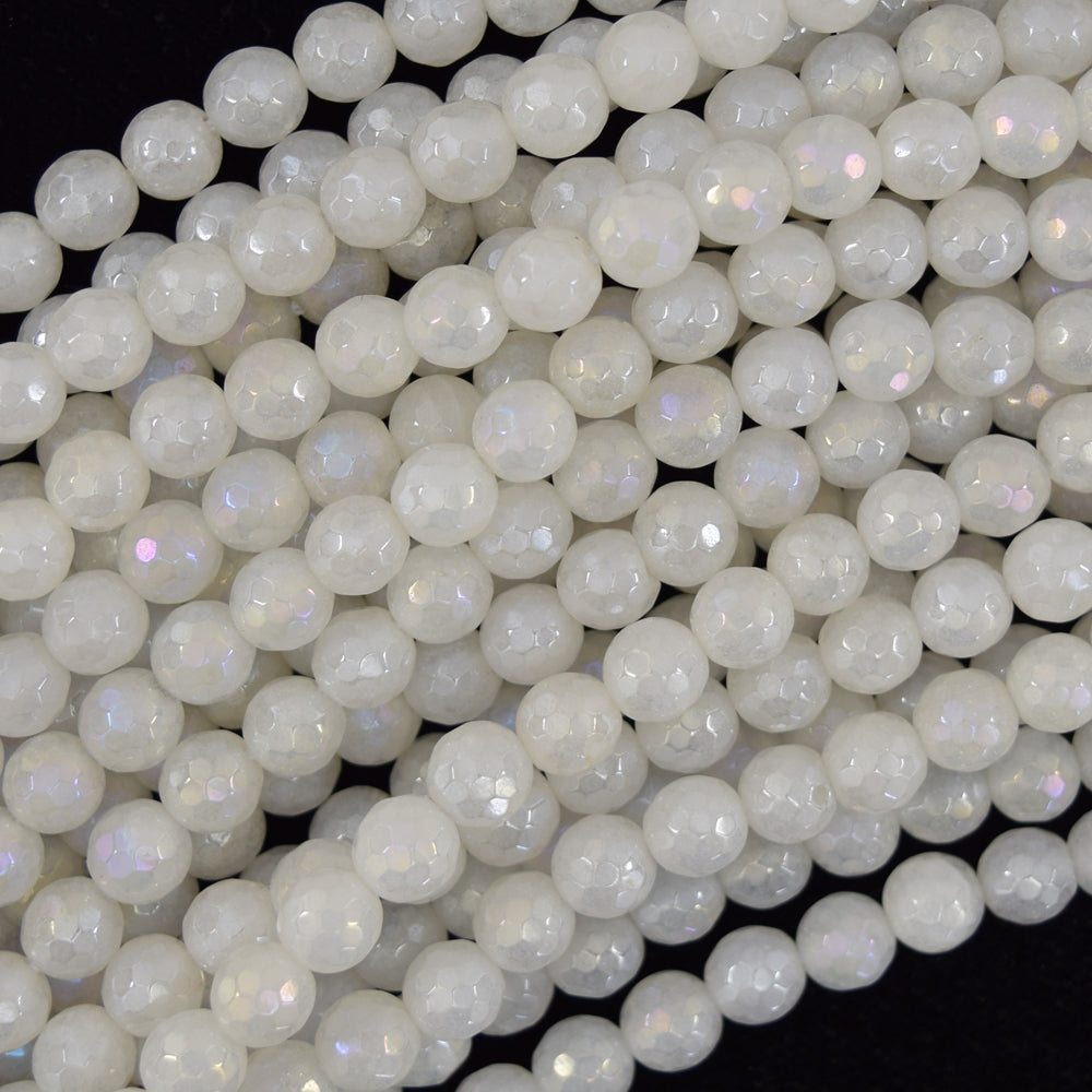 Mystic Titanium Faceted White Jade Round Beads 15.5