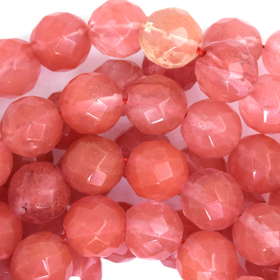 Faceted Cherry Quartz Round Beads Gemstone 15" Strand 6mm 8mm 10mm