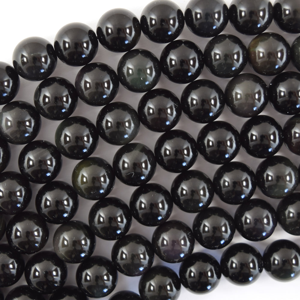 Natural Rainbow Black Obsidian Round Beads 15" Strand 3mm 4mm 6mm 8mm 10mm 12mm