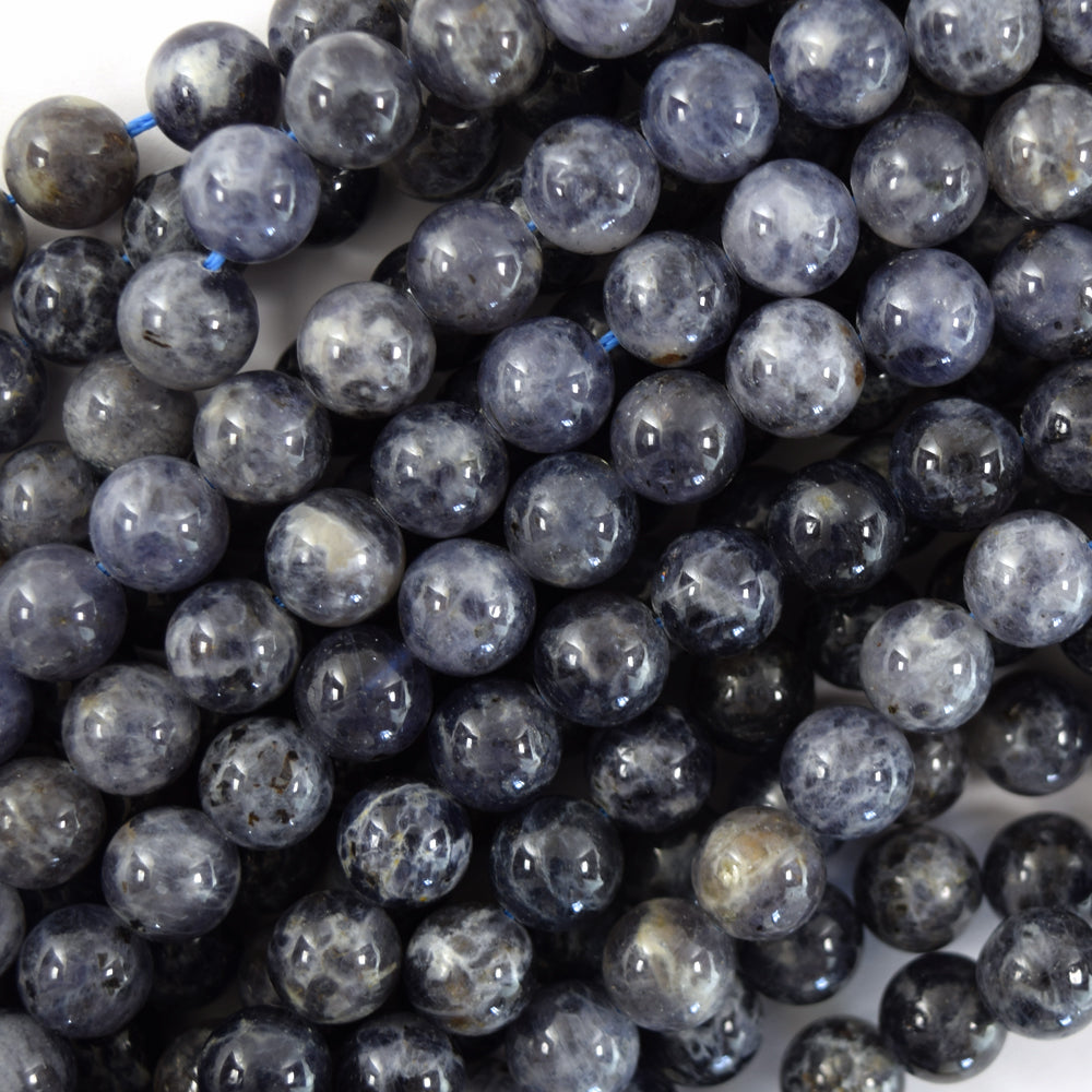 Natural Blue Iolite Round Beads Gemstone 15.5" Strand 6mm 8mm 10mm S1