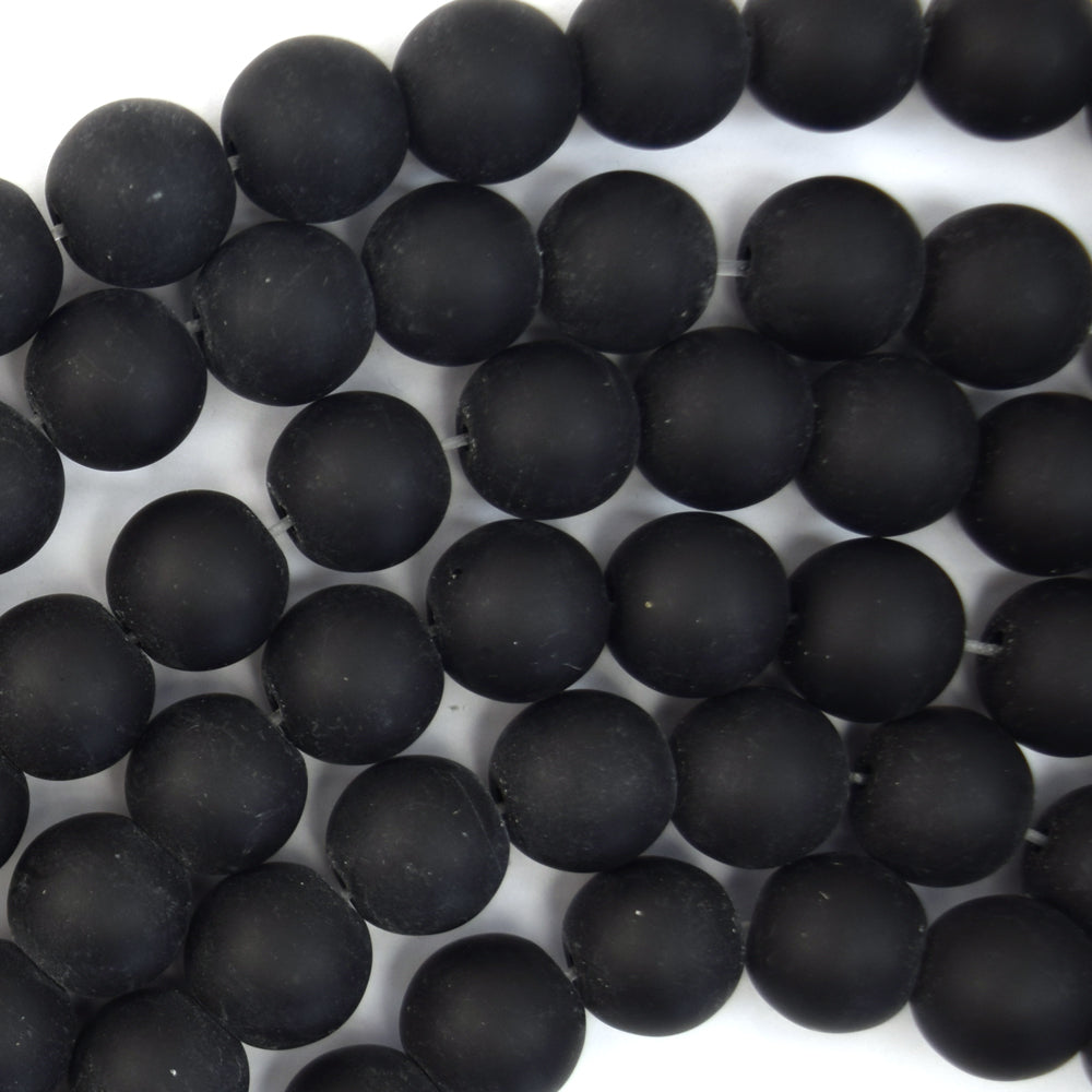 Matte Black Onyx Round Beads Gemstone 15" Strand 3mm 4mm 6mm 8mm 10mm 12mm 14mm