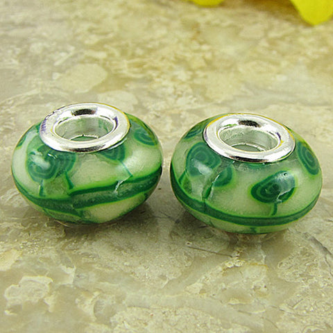 2 sterling silver lampwork glass beads fit 4409