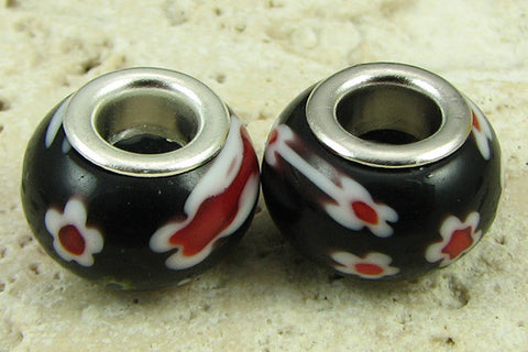 2 silver plated lampwork glass beads fit 1101 findings