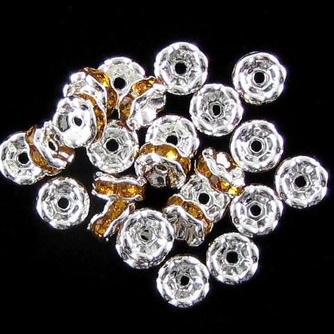 25 8mm silver plated rhinestone rondelle beads olivine findings