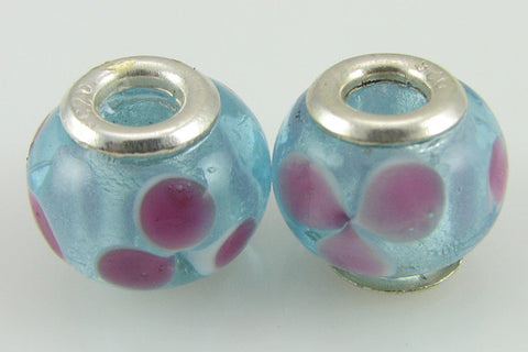 2 sterling silver lampwork glass beads fit 0223