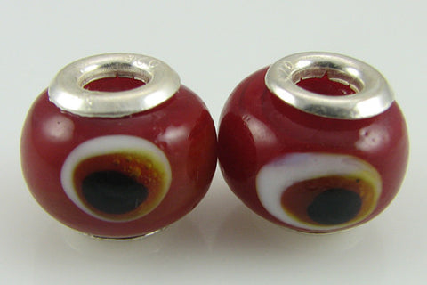 2 sterling silver lampwork glass beads fit 0209
