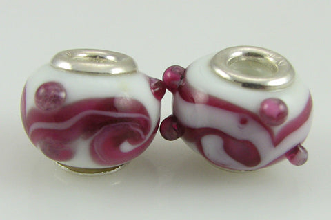 2 sterling silver lampwork glass beads fit 0224