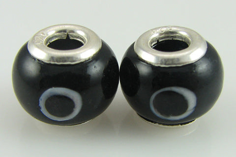 2 sterling silver lampwork glass beads fit 4437