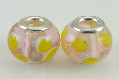 2 sterling silver lampwork glass beads fit 4439