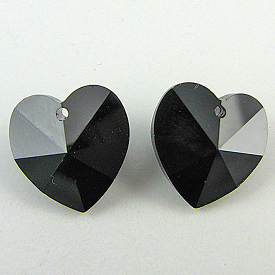 2 14mm Swarovski crystal heart pendant 6202 jet