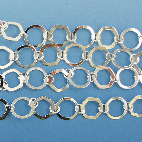 13mm silver plated copper ring hexagon chain one foot findings