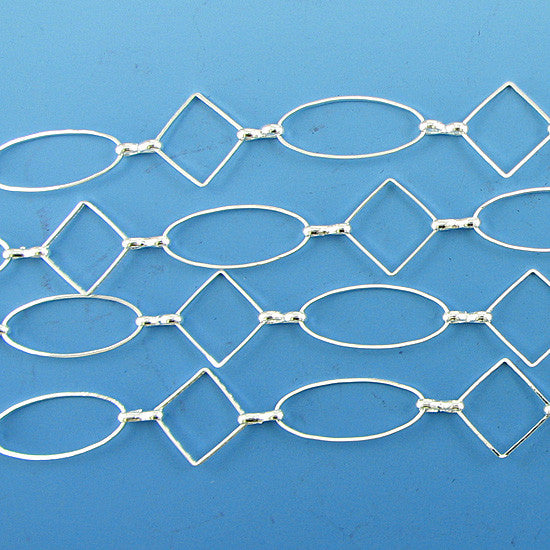 25mm silver plated copper oval diamond chain one foot findings