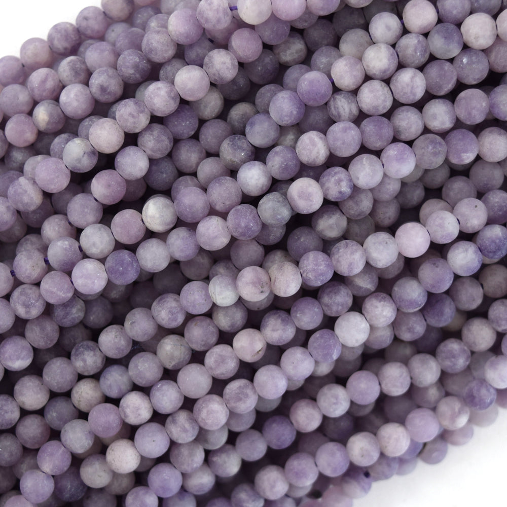 Natural Matte Purple Lepidolite Round Beads 15.5" Strand 4mm 6mm 8mm 10mm