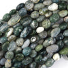 Natural Green Moss Agate Pebble Nugget Beads 15.5