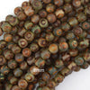 Matte Green Brown Tibetan DZI Agate Round Beads 15
