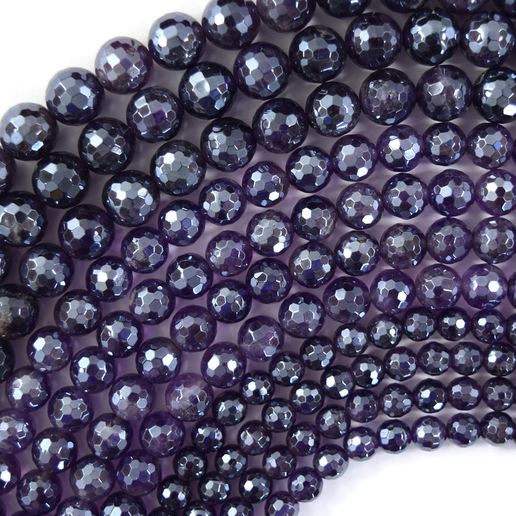 Mystic Titanium Natural Faceted Purple Amethyst Round Beads 15" 6mm 8mm 10mm
