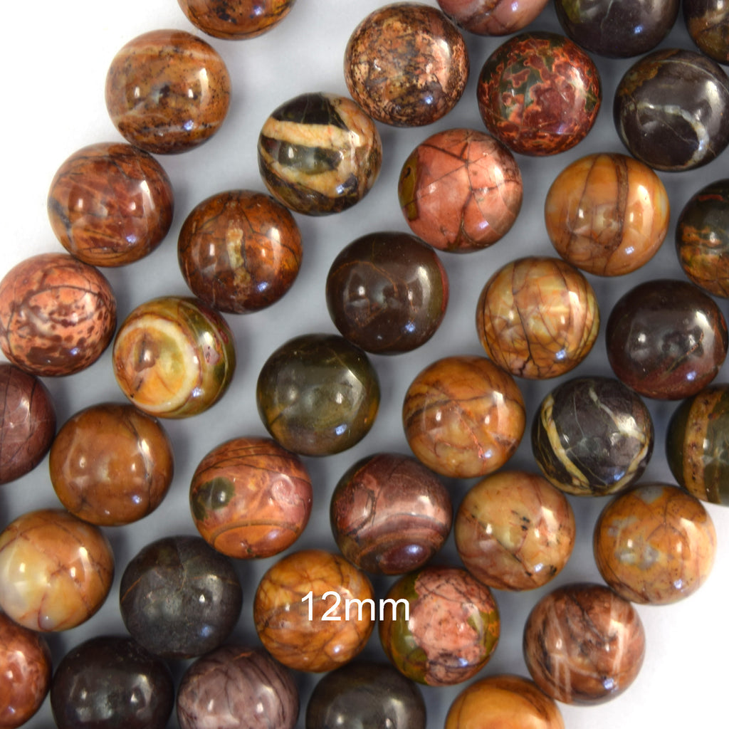 Natural Red Creek Picasso Jasper Round Beads 15" Strand 4mm 6mm 8mm 10mm 12mm