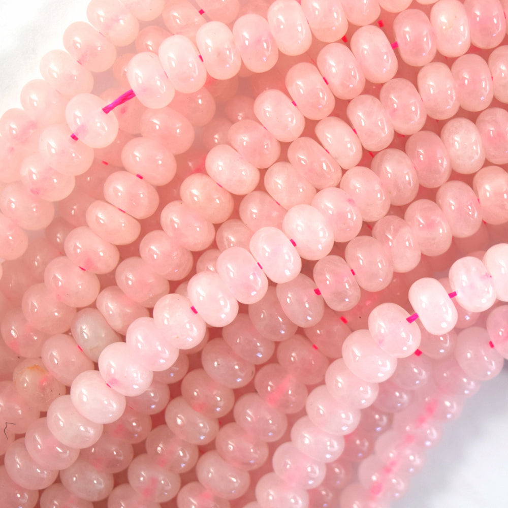 Natural Pink Rose Quartz Rondelle Button Beads 15" Strand 2x4mm 4x6mm 5x8mm