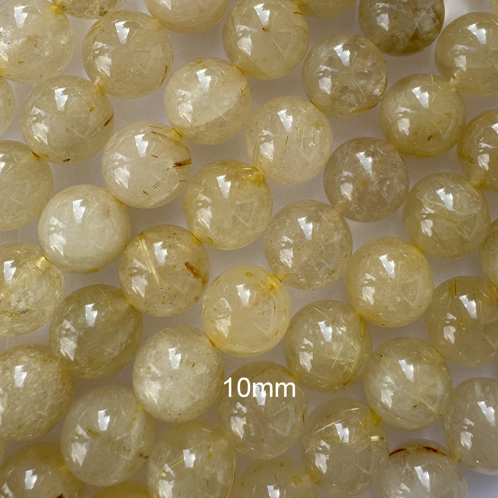 Natural Gold Rutilated Quartz Round Beads Gemstone 15" Strand 6mm 8mm 10mm