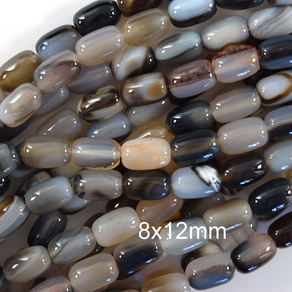 8x12mm Drum Barrel Beads 15" Strand Black Onyx Red Carnelian Black Grey Agate
