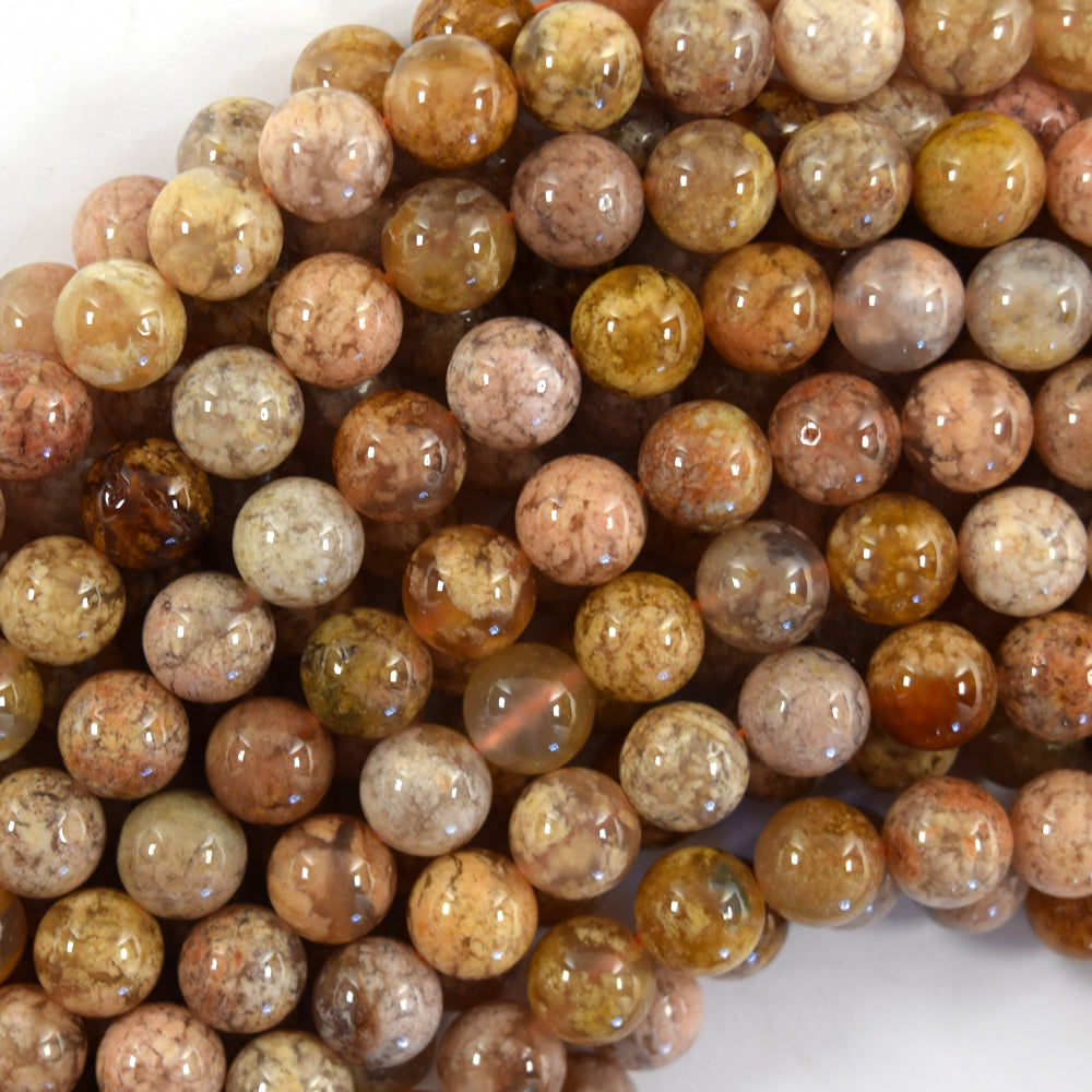 Natural Cherry Blossom Sakura Agate Round Beads 15" Strand 6mm 8mm 10mm S2