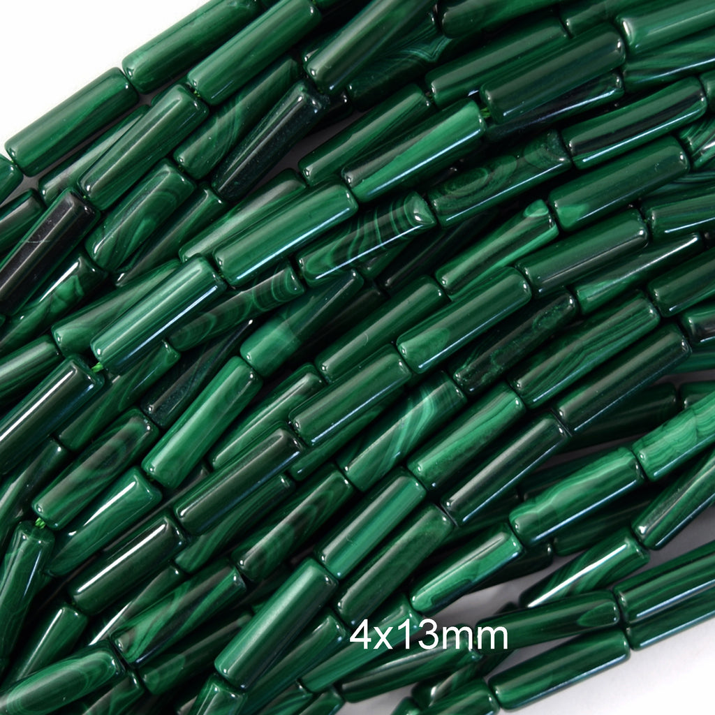 Natural Green Malachite Tube Cylinder Beads 15.5" Strand 4x13mm 6x10mm