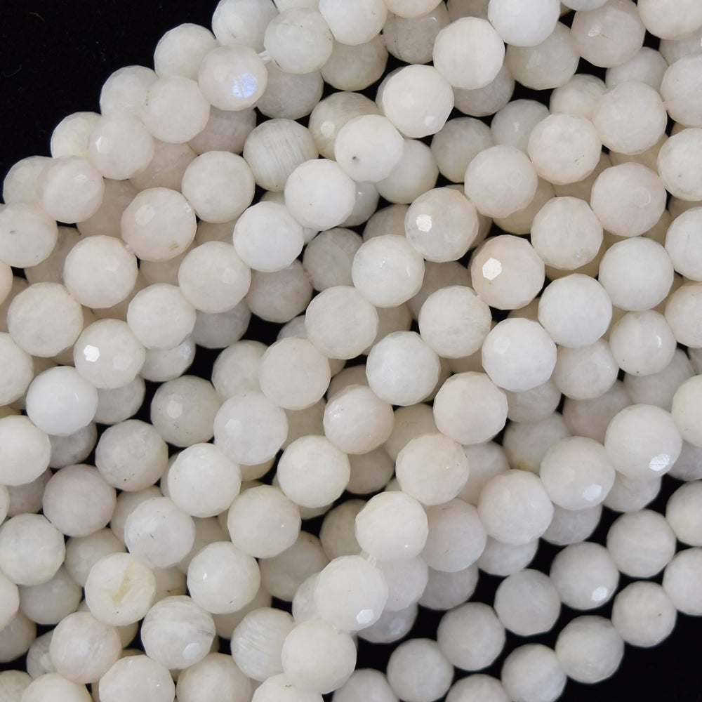 Natural Faceted Cream White Moonstone Round Beads 15.5" 3mm 4mm 6mm 8mm 10mm