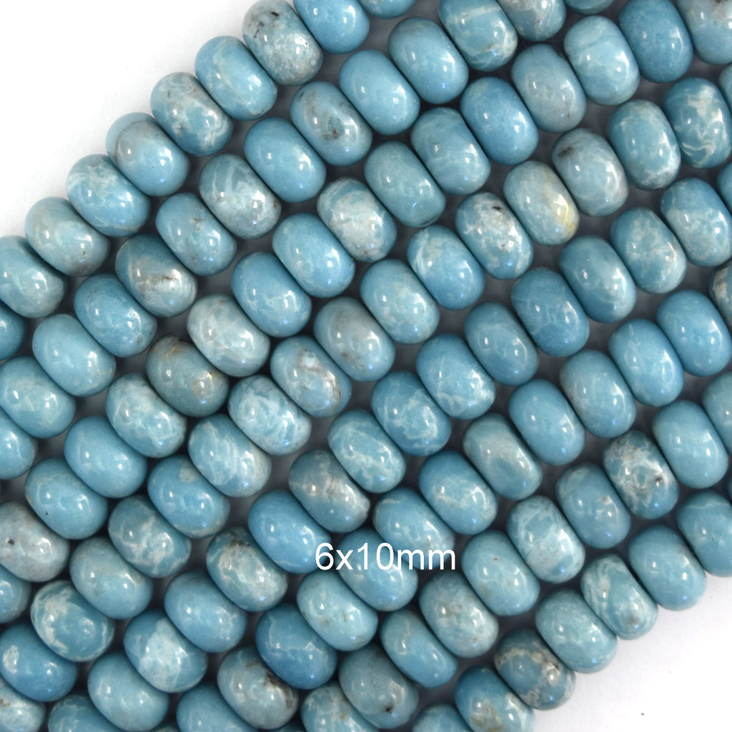 Blue Larimar Quartz Rondelle Button Beads Gemstone 15" Strand 4mm 6mm 8mm 10mm