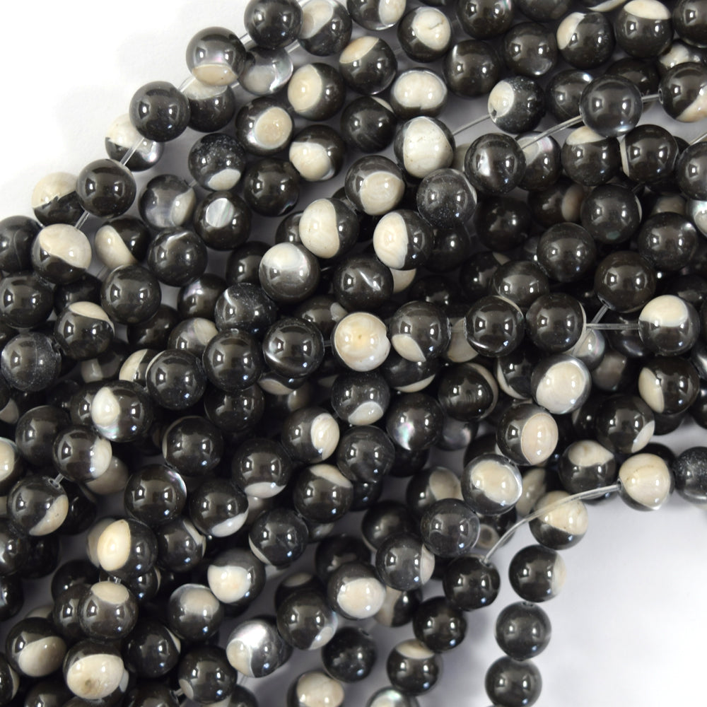 Black Gray Mother Of Pearl MOP Round Beads Gemstone 15.5" Strand 4mm 6mm 8mm