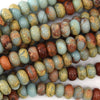 Natural Brown Blue Snake Skin Jasper Rondelle Button Beads15.5