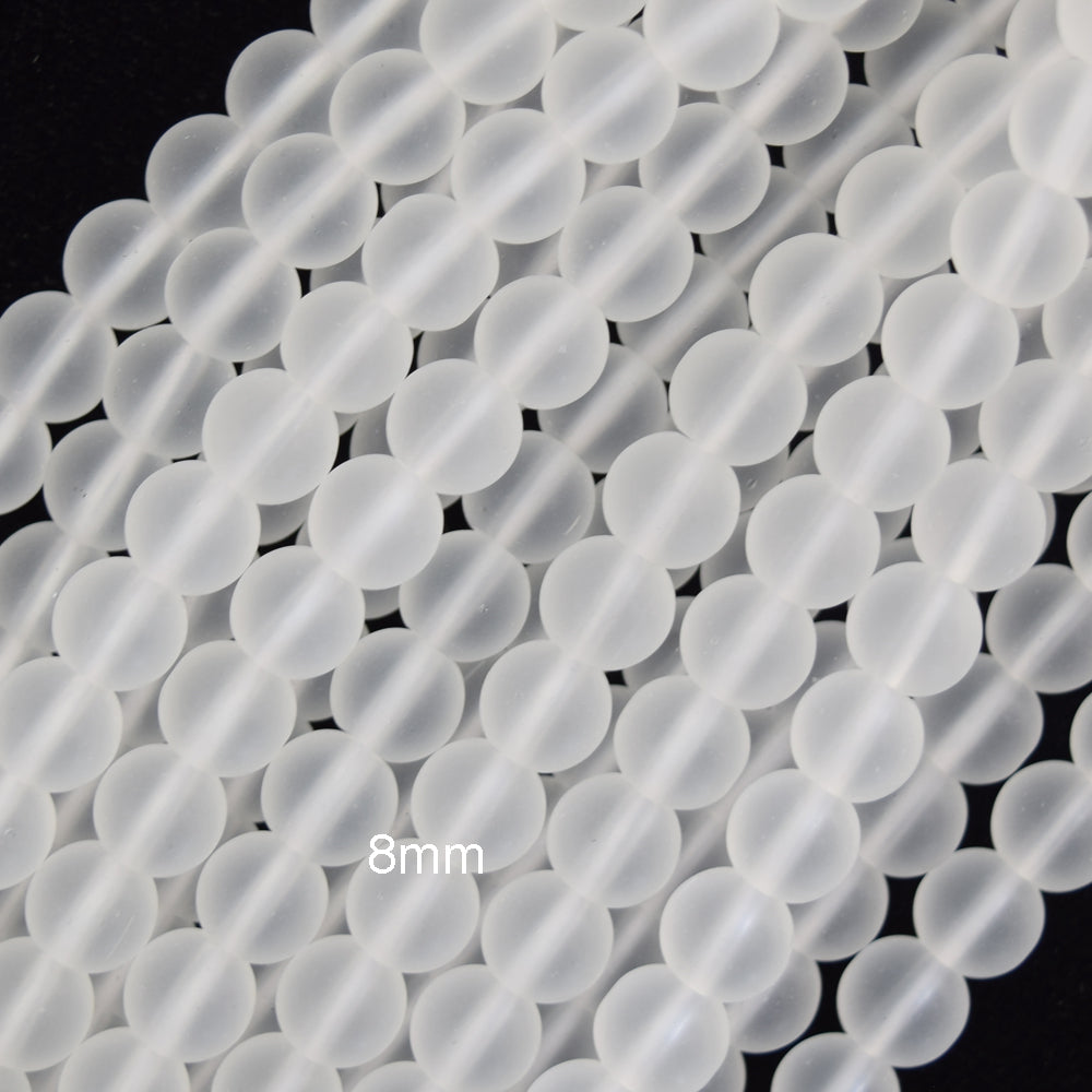 8mm Clear Or Matte Glass Crystal Quartz Round Beads 15" Strand