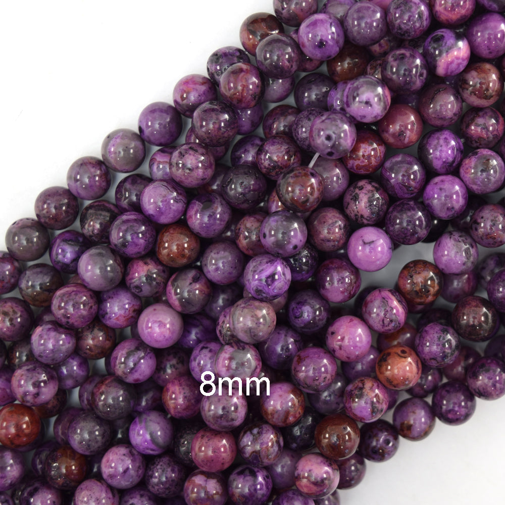 Purple Crazy Lace Agate Round Beads Gemstone 15.5" Strand 4mm 6mm 8mm 10mm
