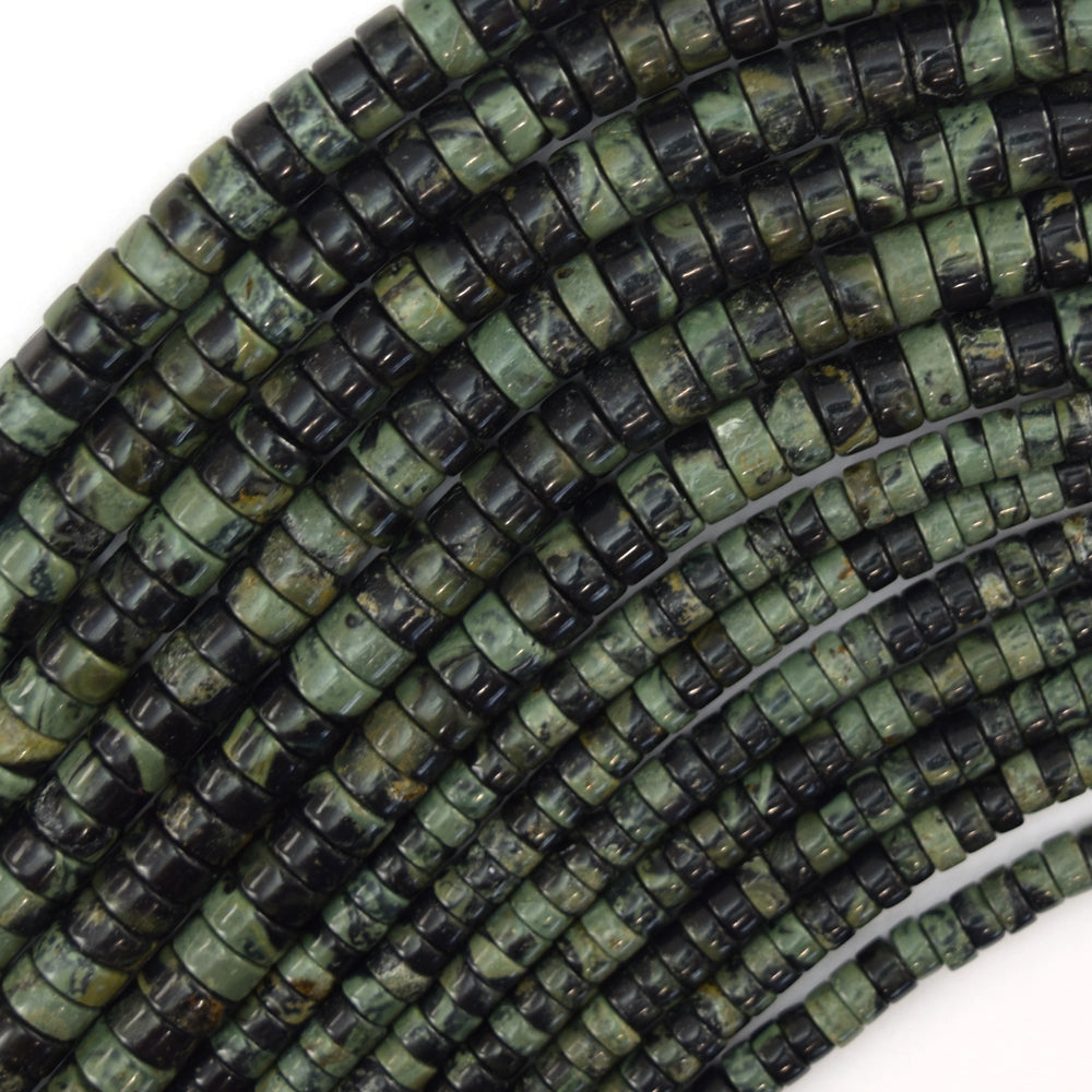 Natural Green Kambaba Jasper Heishi Disc Beads 15.5" Strand 2x4mm 4x6mm