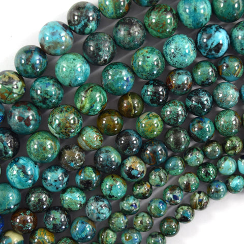 Natural Green Blue Azurite Round Beads Gemstone 15" Strand 6mm 8mm 10mm S2