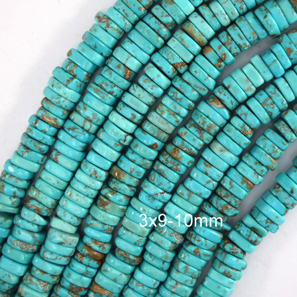 Blue Turquoise Heishi Disc Beads Gemstone 15" Strand 9-10mm 11-12mm S3