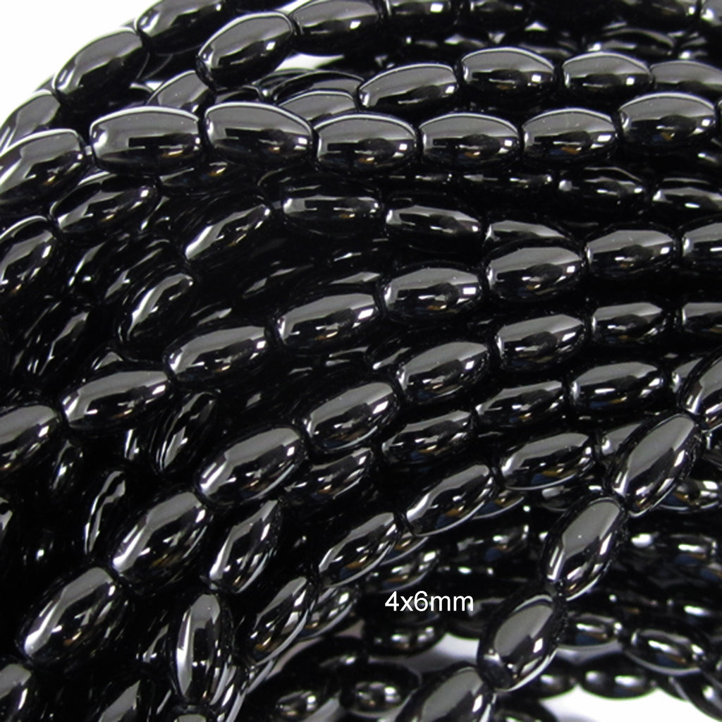 AA 4x6mm black onyx rice beads 15" strand