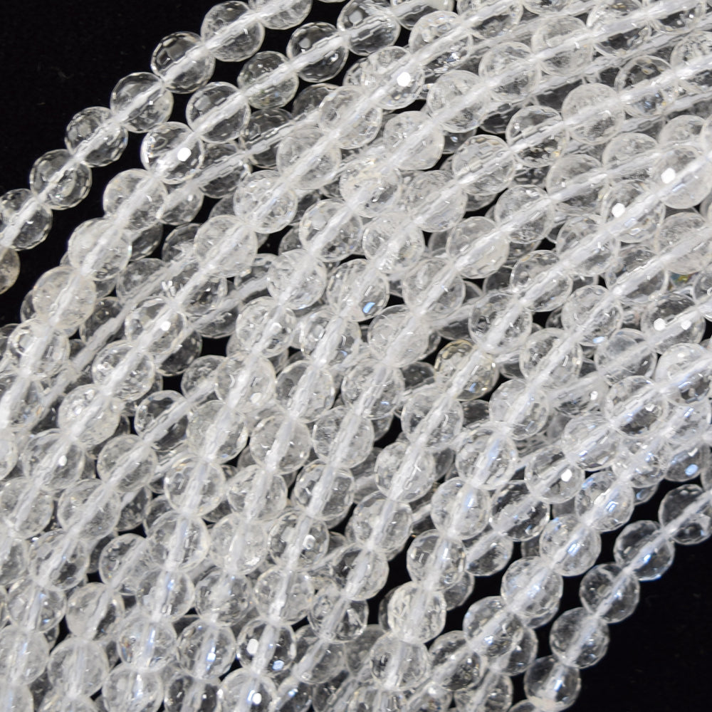 Natural Faceted Clear Crystal Quartz Round Beads 15" Strand 3mm 4mm 6mm 8mm 10mm