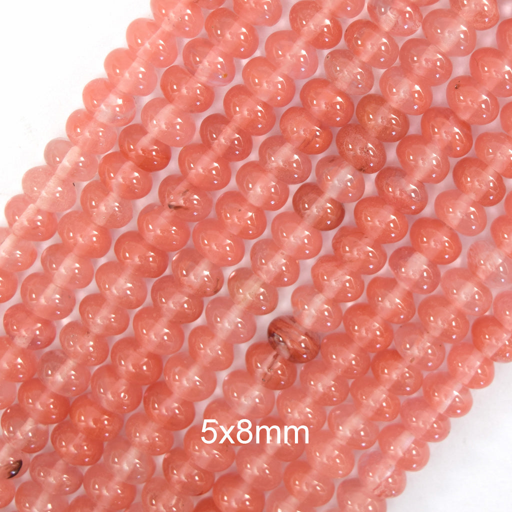 Cherry Quartz Rondelle Button Beads Gemstone 15.5" Strand 6mm 8mm