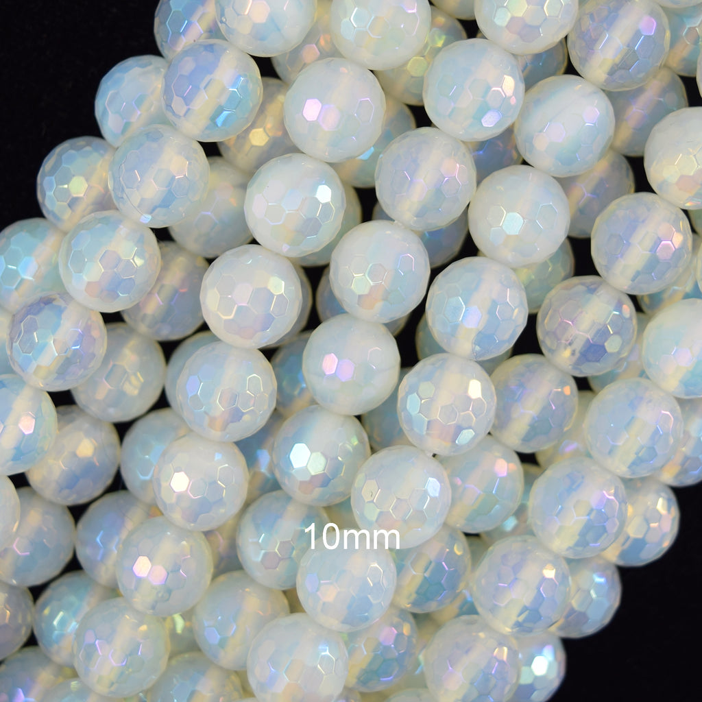 Mystic Titanium Faceted Opalite Quartz Round Beads 15" Strand 6mm 8mm 10mm