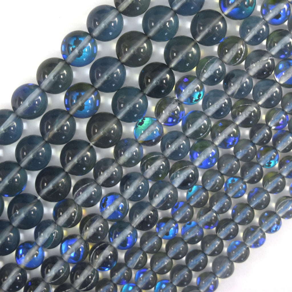 Blue Gray Mystic Aura Quartz Round Beads Gemstone 15" Strand 6mm 8mm 10mm