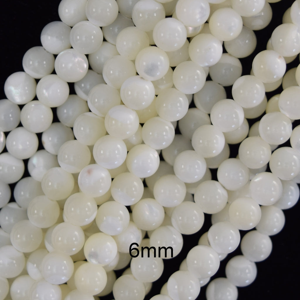 White Mother Of Pearl MOP Round Beads 15.5" Strand 3mm 4mm 6mm 8mm 10mm