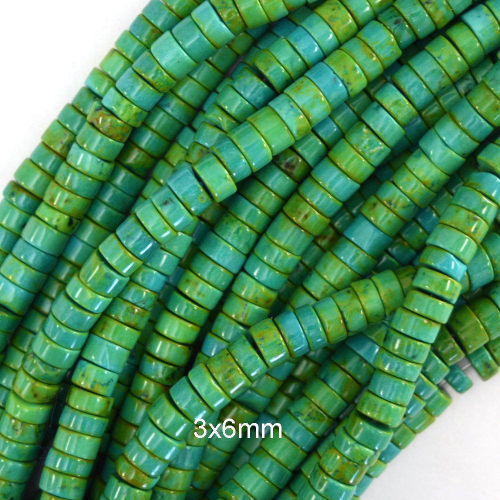 Medium Green Turquoise Heishi Disc Beads Gemstone 14.5" Strand 4mm 6mm 8mm