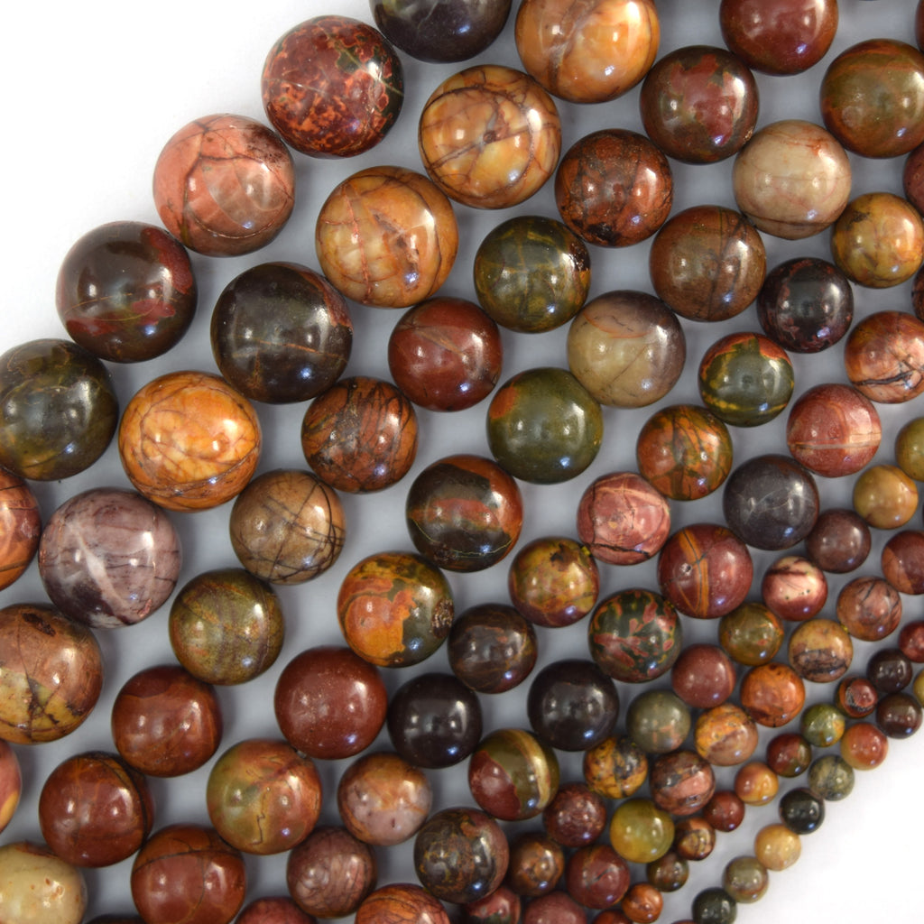 Natural Red Creek Picasso Jasper Round Beads 15" Strand 4mm 6mm 8mm 10mm 12mm