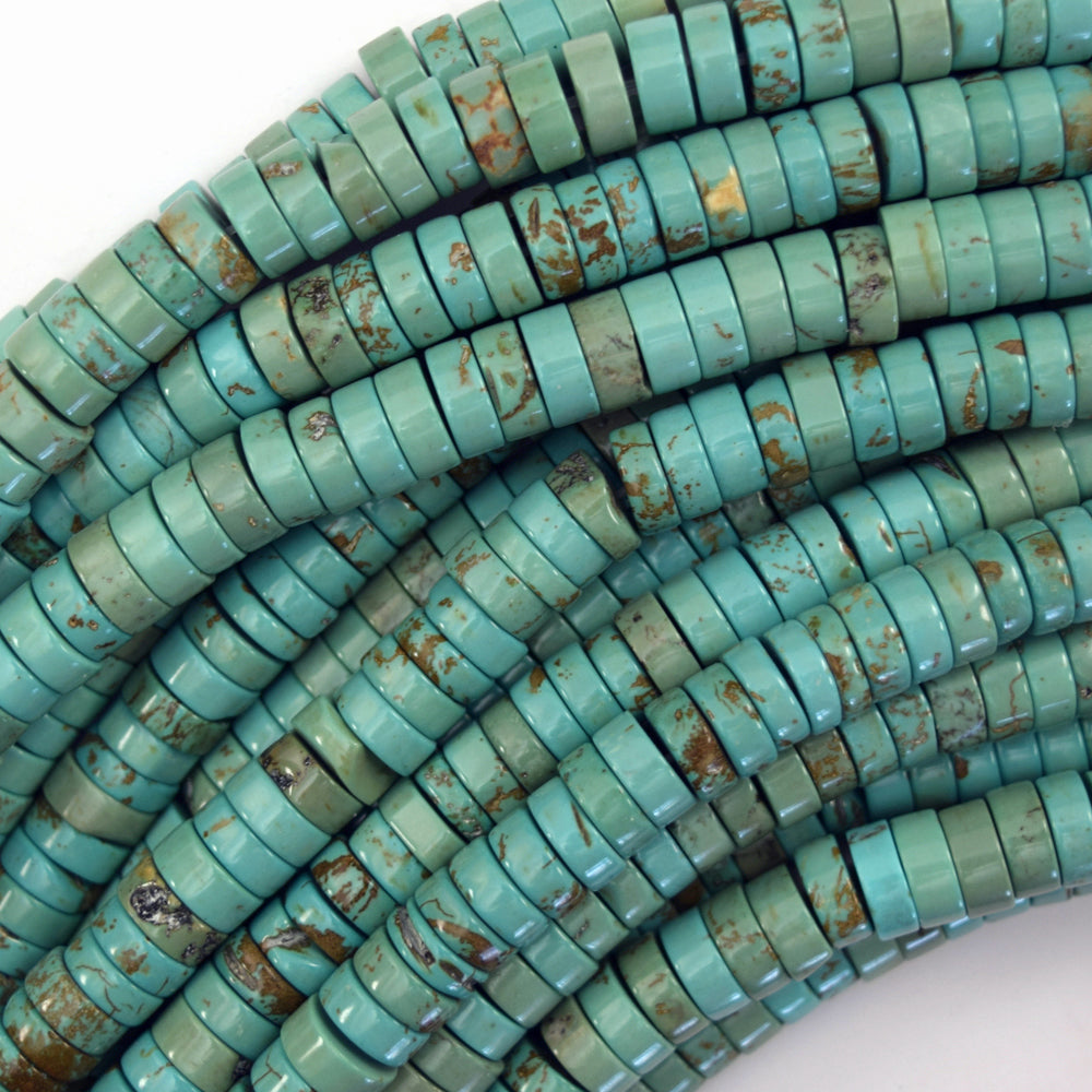 Greenish Blue Turquoise Heishi Disc Beads Gemstone 15" Strand 4mm 6mm 8mm