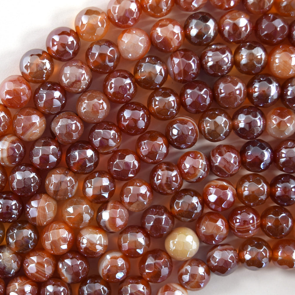 Mystic Titanium Faceted Red Stripe Agate Round Beads 15" Strand 6mm 8mm