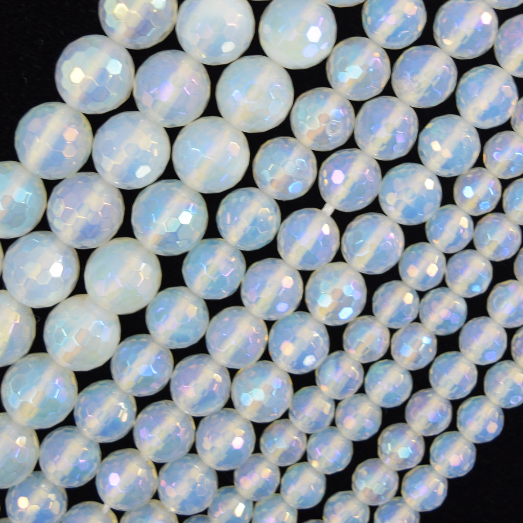 Mystic Titanium Faceted Opalite Quartz Round Beads 15" Strand 6mm 8mm 10mm